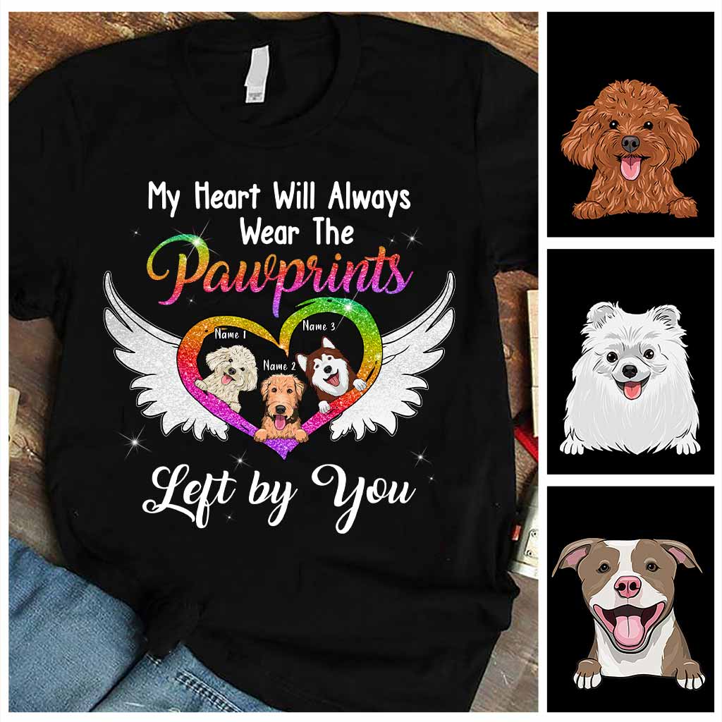 My Heart Will Always Wear The Pawprints - Personalized Dog T-shirt and Hoodie With Faux Glitter Print