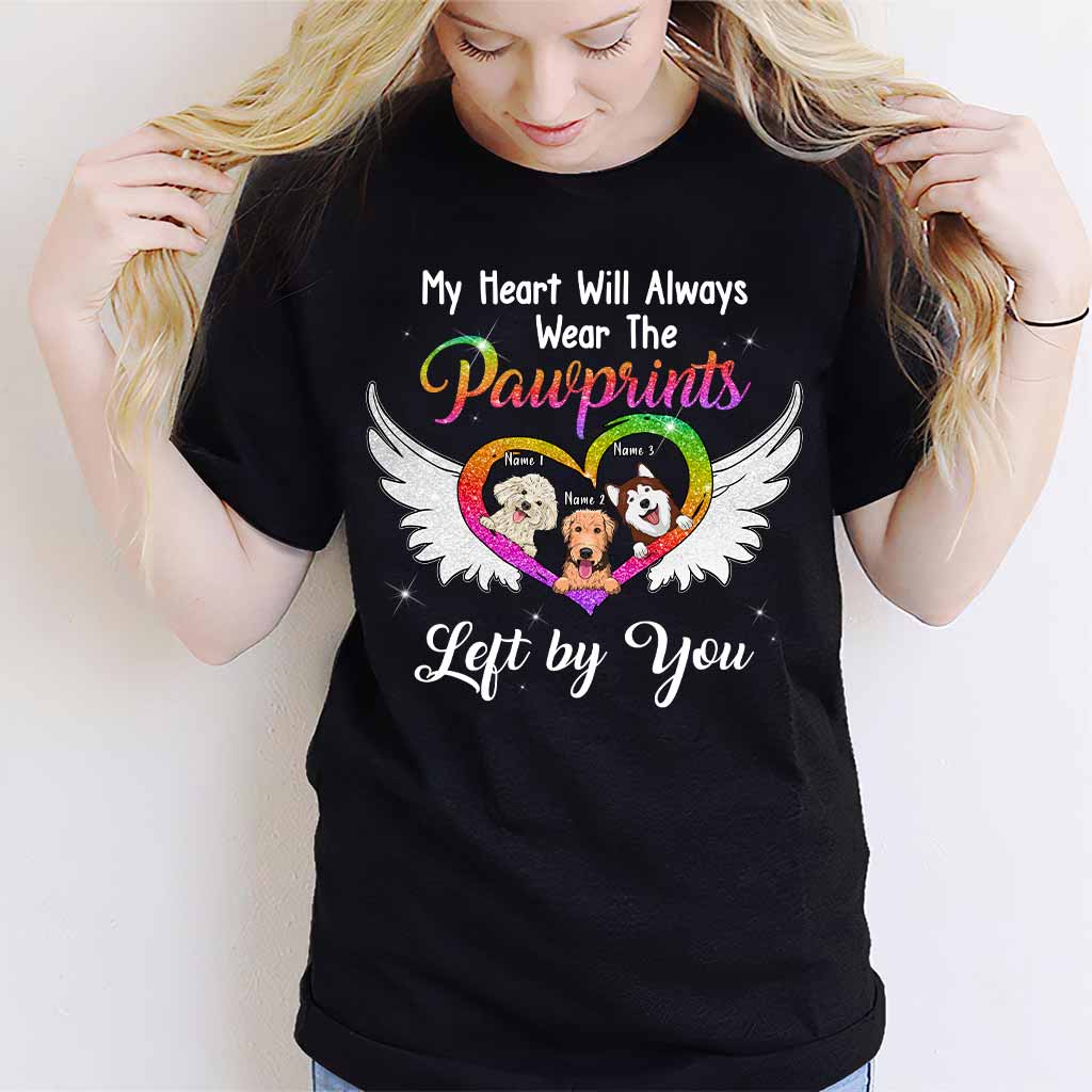 My Heart Will Always Wear The Pawprints - Personalized Dog T-shirt and Hoodie With Faux Glitter Print