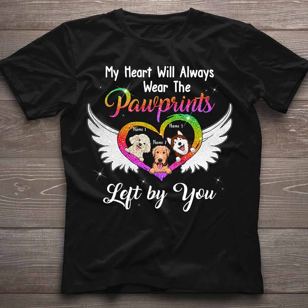 My Heart Will Always Wear The Pawprints - Personalized Dog T-shirt and Hoodie With Faux Glitter Print