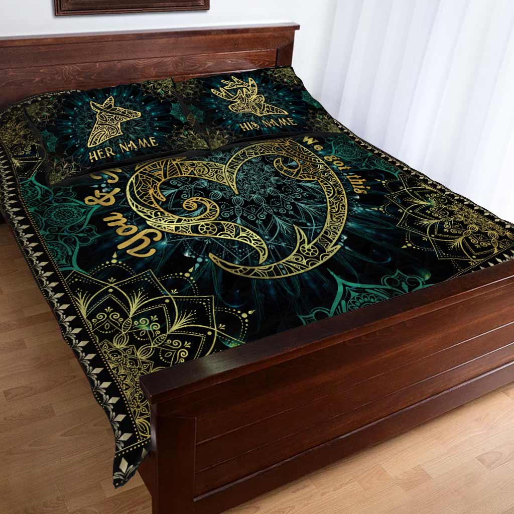 Du und ich, wir schaffen das! Hirschpaar-Mandala – Personalisiertes Jagd-Quilt-Set