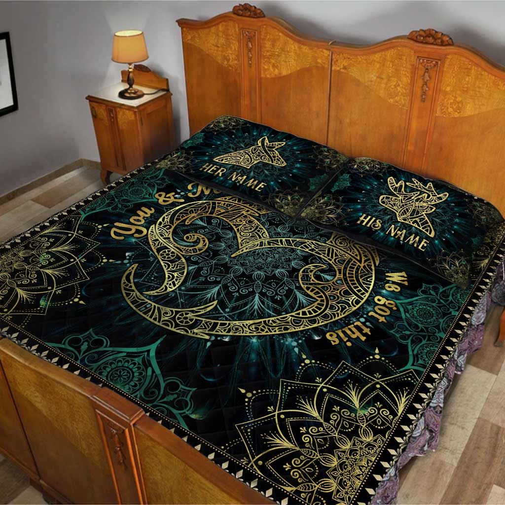 Du und ich, wir schaffen das! Hirschpaar-Mandala – Personalisiertes Jagd-Quilt-Set