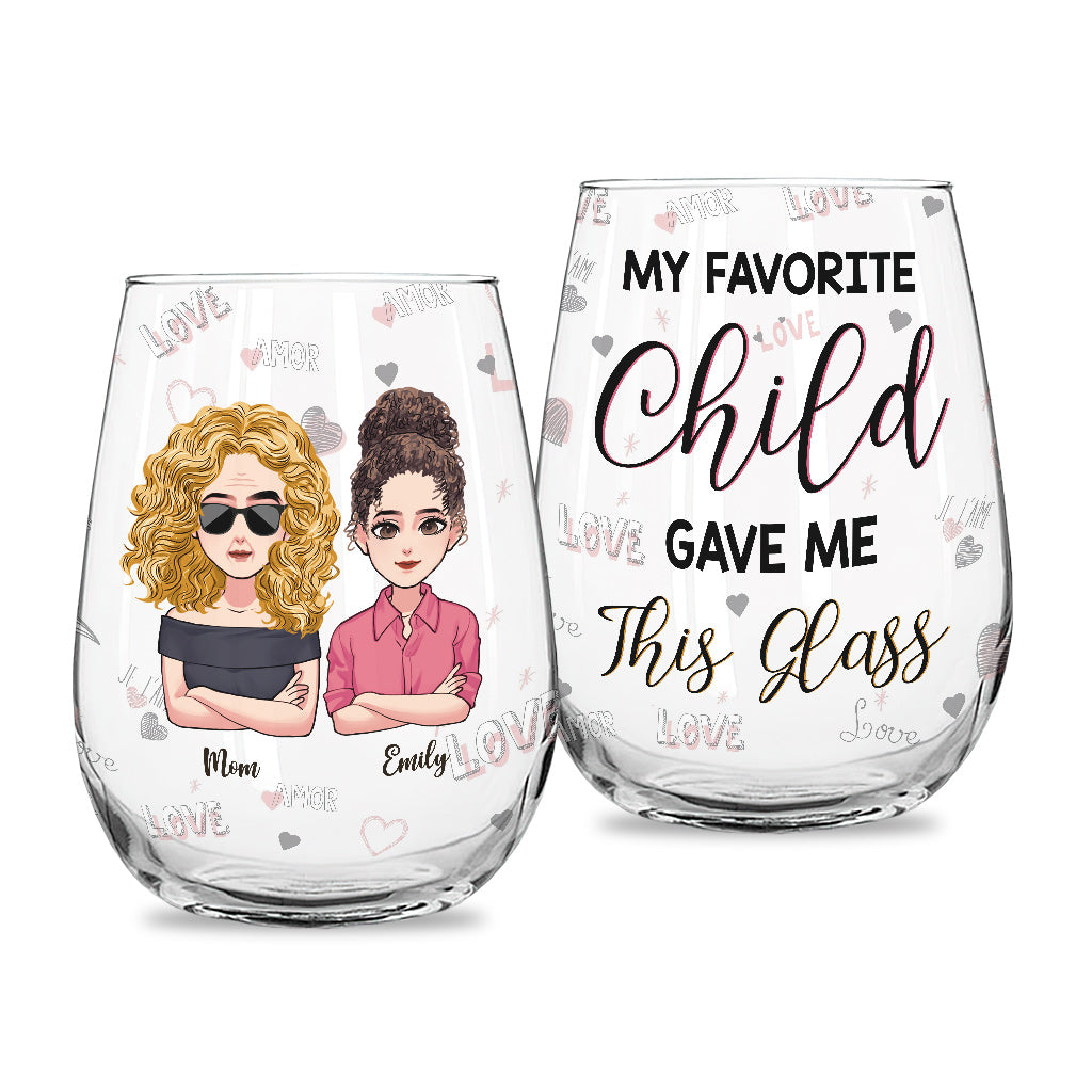 Mein Lieblingskind schenkte mir dieses Glas – personalisiertes Weinglas zum Muttertag mit Aufschrift „Mother All Over“.
