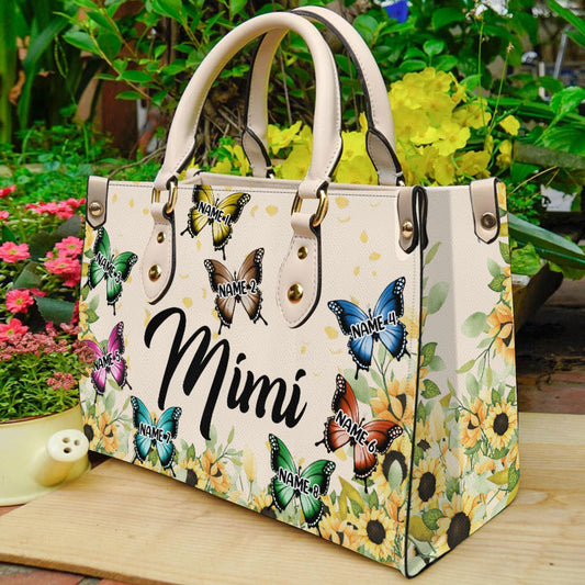 Grandma And Children - Personalized Grandma Leather Handbag