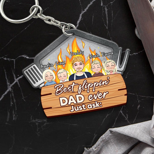 Best Flippin' Dad - Personalized Father's Day Father Keychain (Printed On Both Sides)