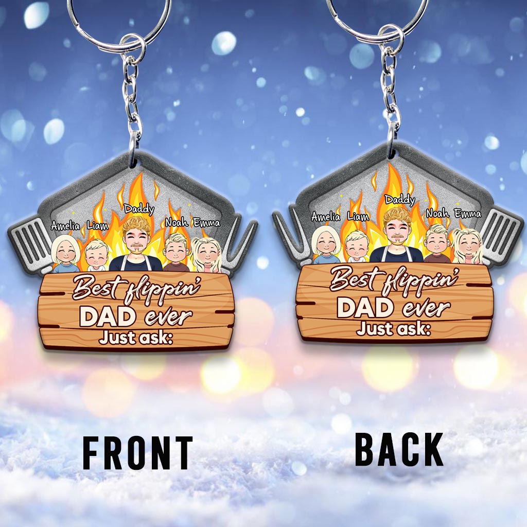 Best Flippin' Dad - Personalized Father's Day Father Keychain (Printed On Both Sides)