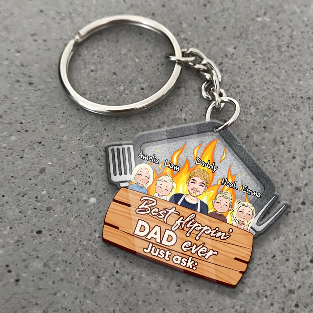 Best Flippin' Dad - Personalized Father's Day Father Keychain (Printed On Both Sides)