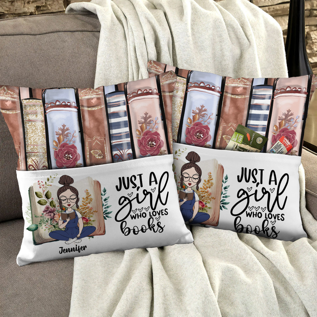 Einfach ein Mädchen, das Bücher liebt – personalisiertes Buchkissen