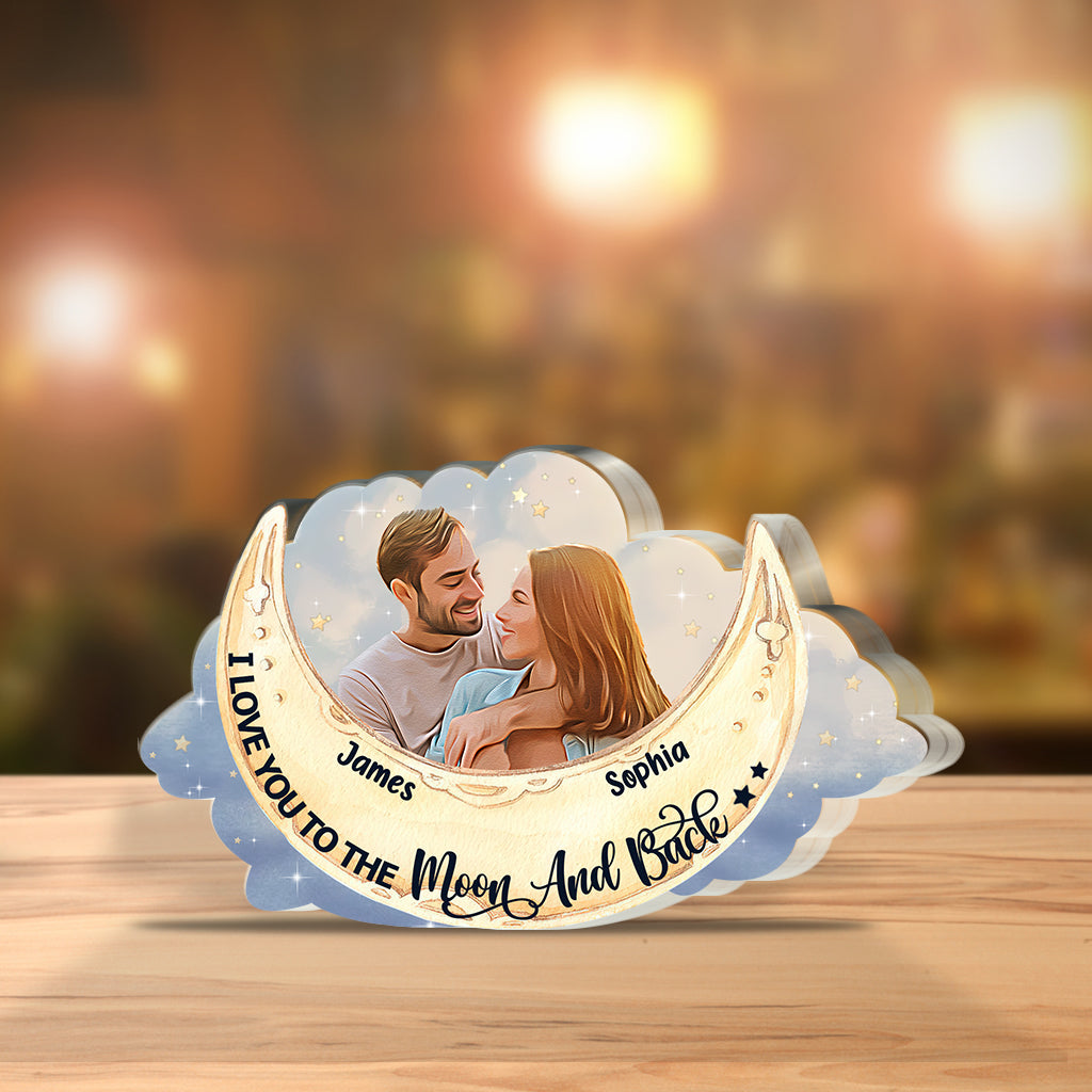 Ich liebe dich bis zum Mond und zurück – Personalisierte Acrylplakette in individueller Form für Paare