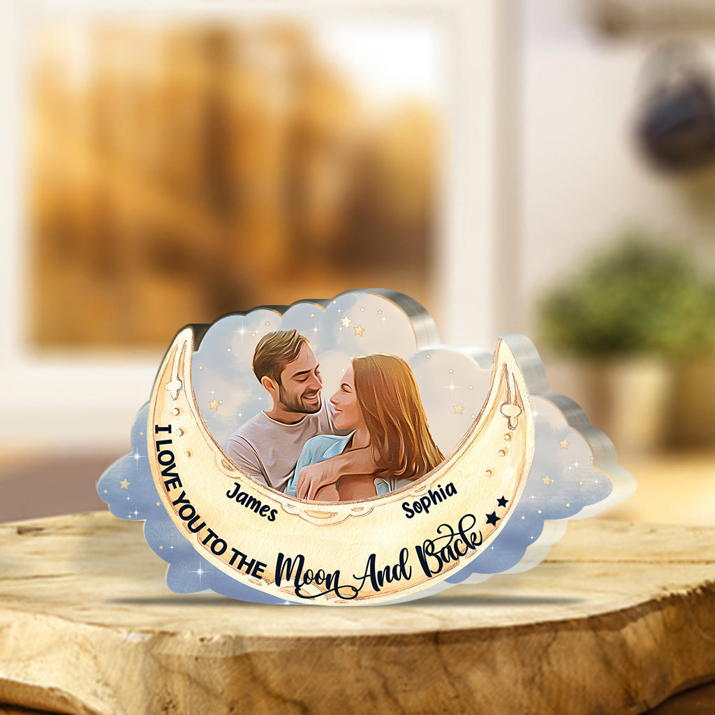 Ich liebe dich bis zum Mond und zurück – Personalisierte Acrylplakette in individueller Form für Paare