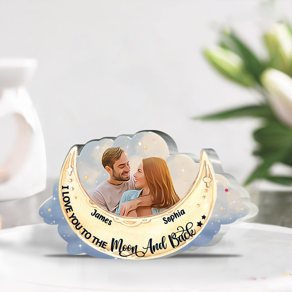 Ich liebe dich bis zum Mond und zurück – Personalisierte Acrylplakette in individueller Form für Paare