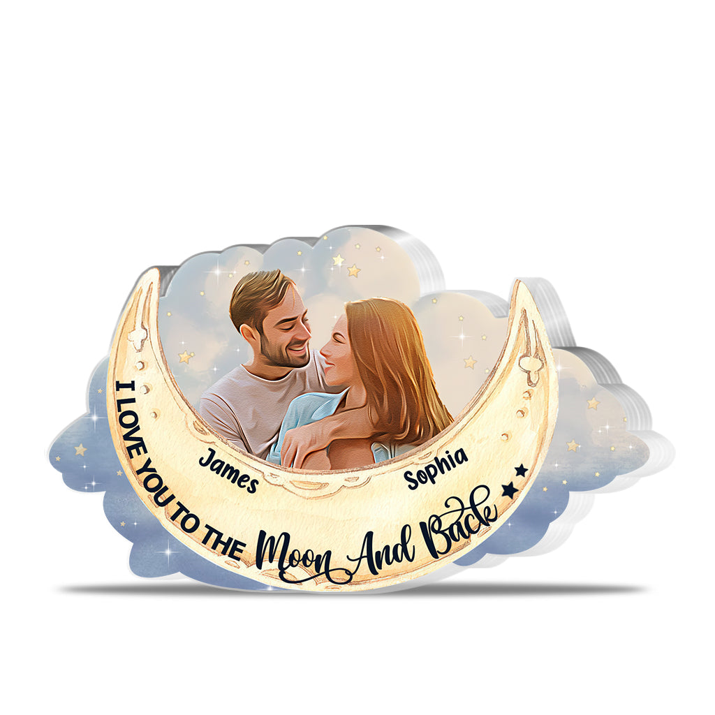 Ich liebe dich bis zum Mond und zurück – Personalisierte Acrylplakette in individueller Form für Paare