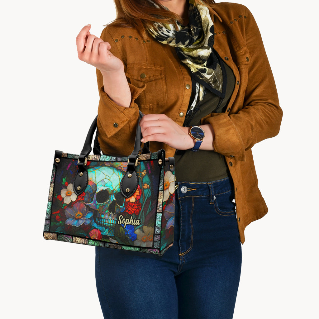Blumen-Totenkopf - Personalisierte Totenkopf-Lederhandtasche