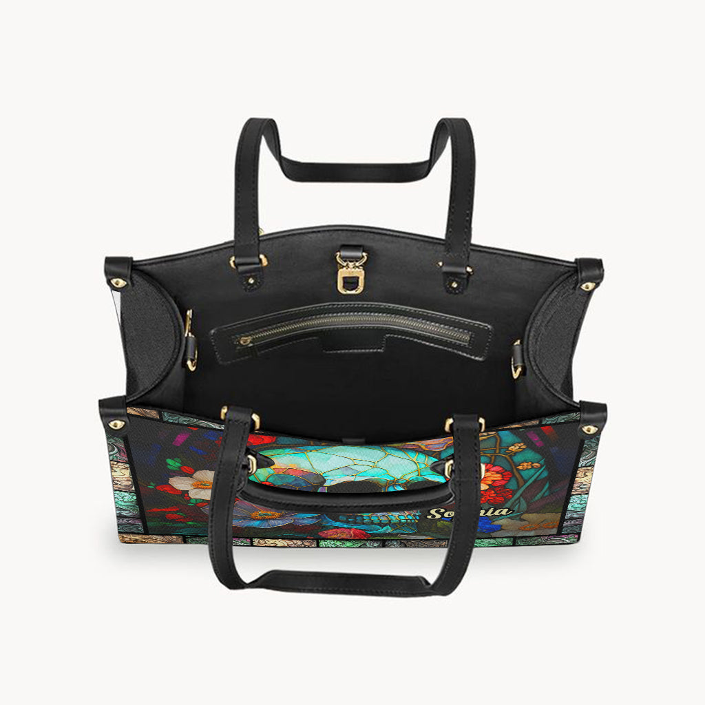 Blumen-Totenkopf - Personalisierte Totenkopf-Lederhandtasche