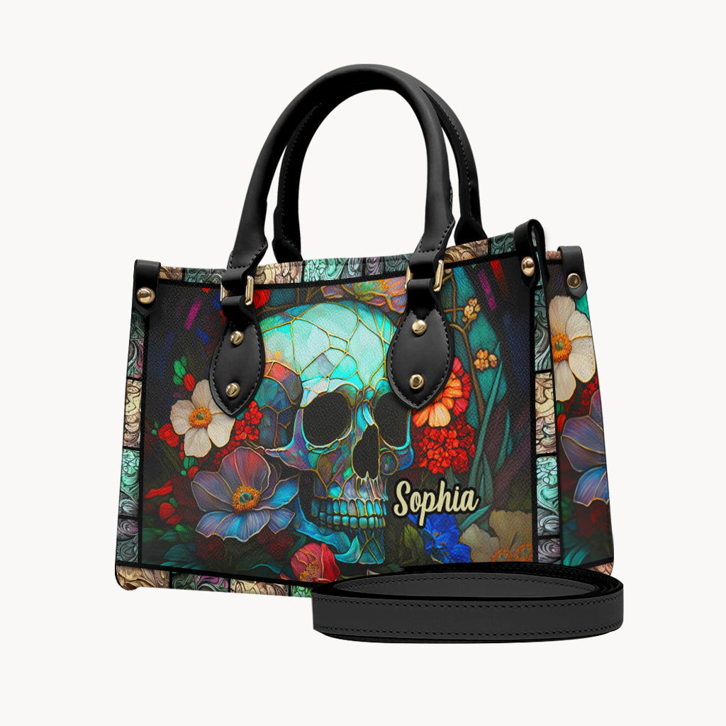 Blumen-Totenkopf - Personalisierte Totenkopf-Lederhandtasche