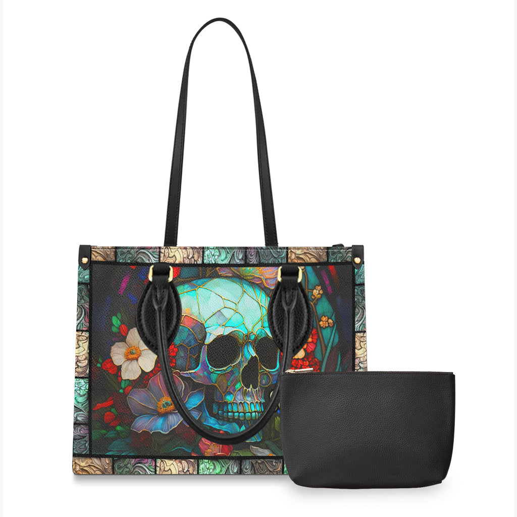 Blumen-Totenkopf - Personalisierte Totenkopf-Lederhandtasche