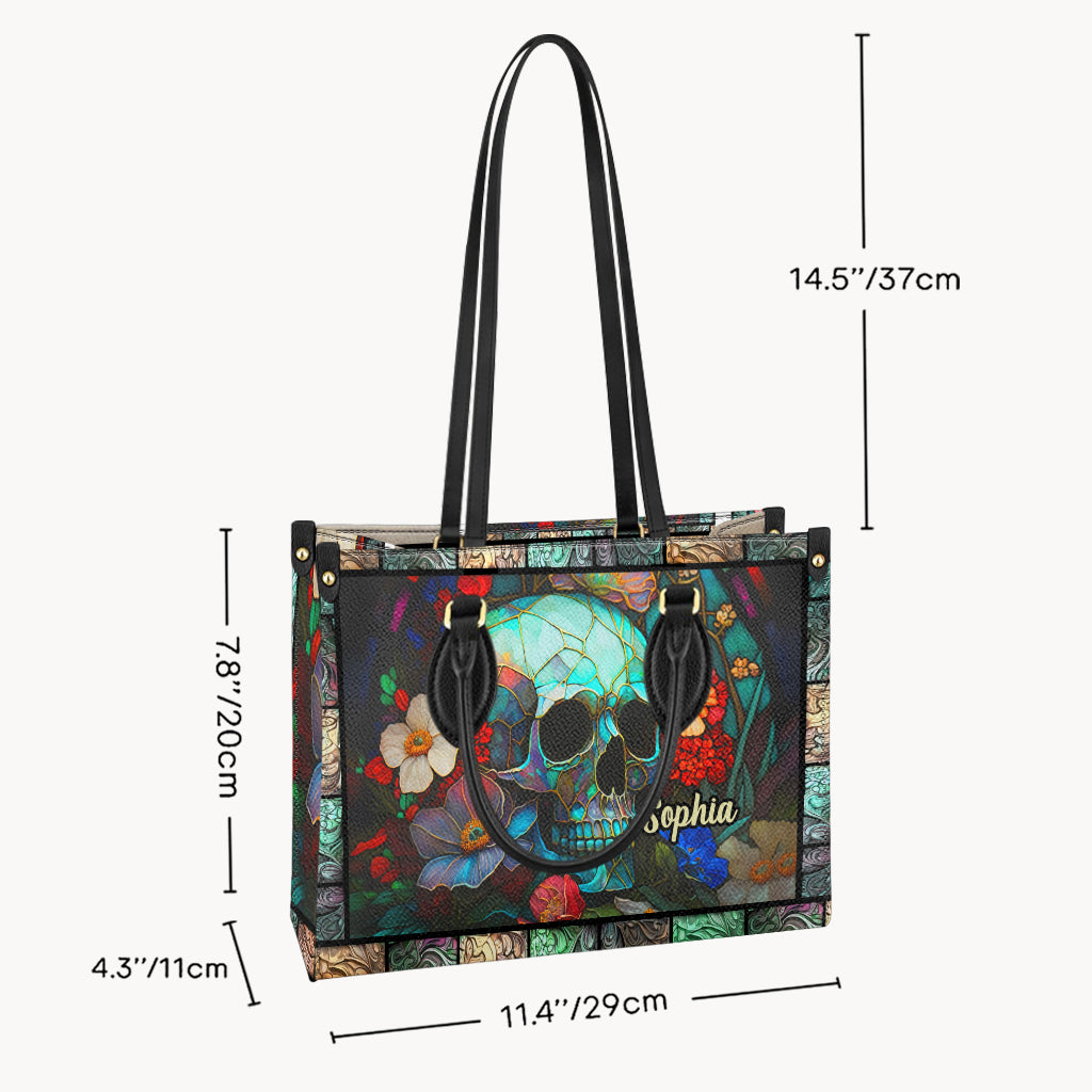 Blumen-Totenkopf - Personalisierte Totenkopf-Lederhandtasche