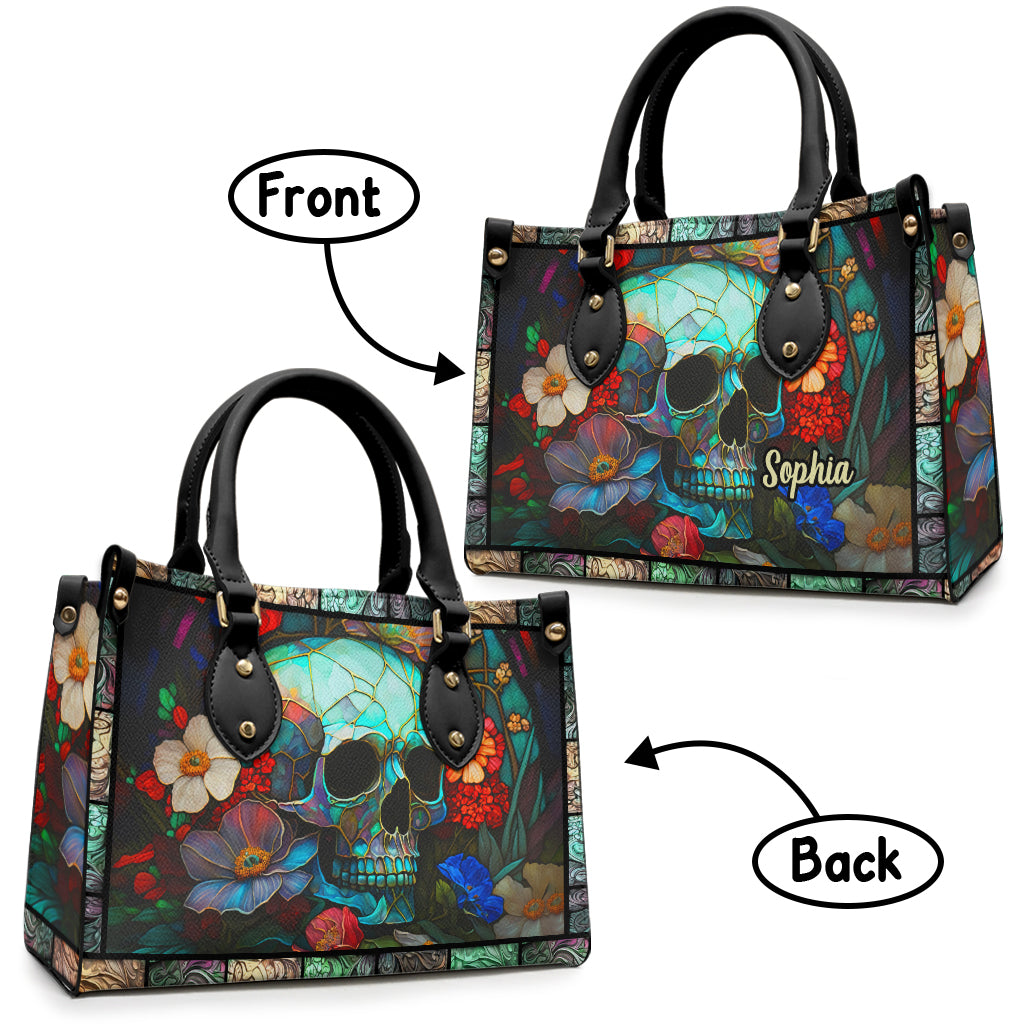Blumen-Totenkopf - Personalisierte Totenkopf-Lederhandtasche