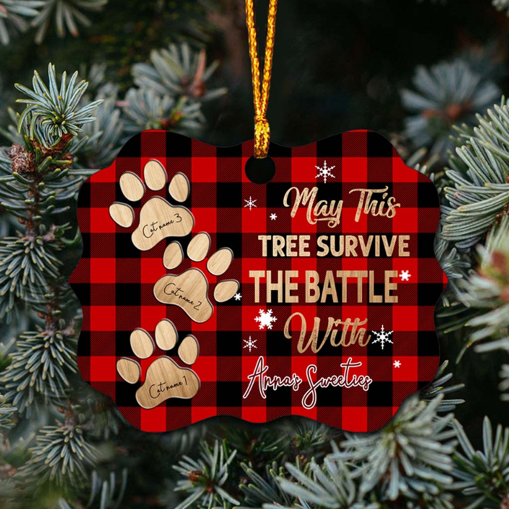 Möge dieser Baum überleben – Personalisierter Weihnachtsschmuck mit Katze (beidseitig bedruckt)