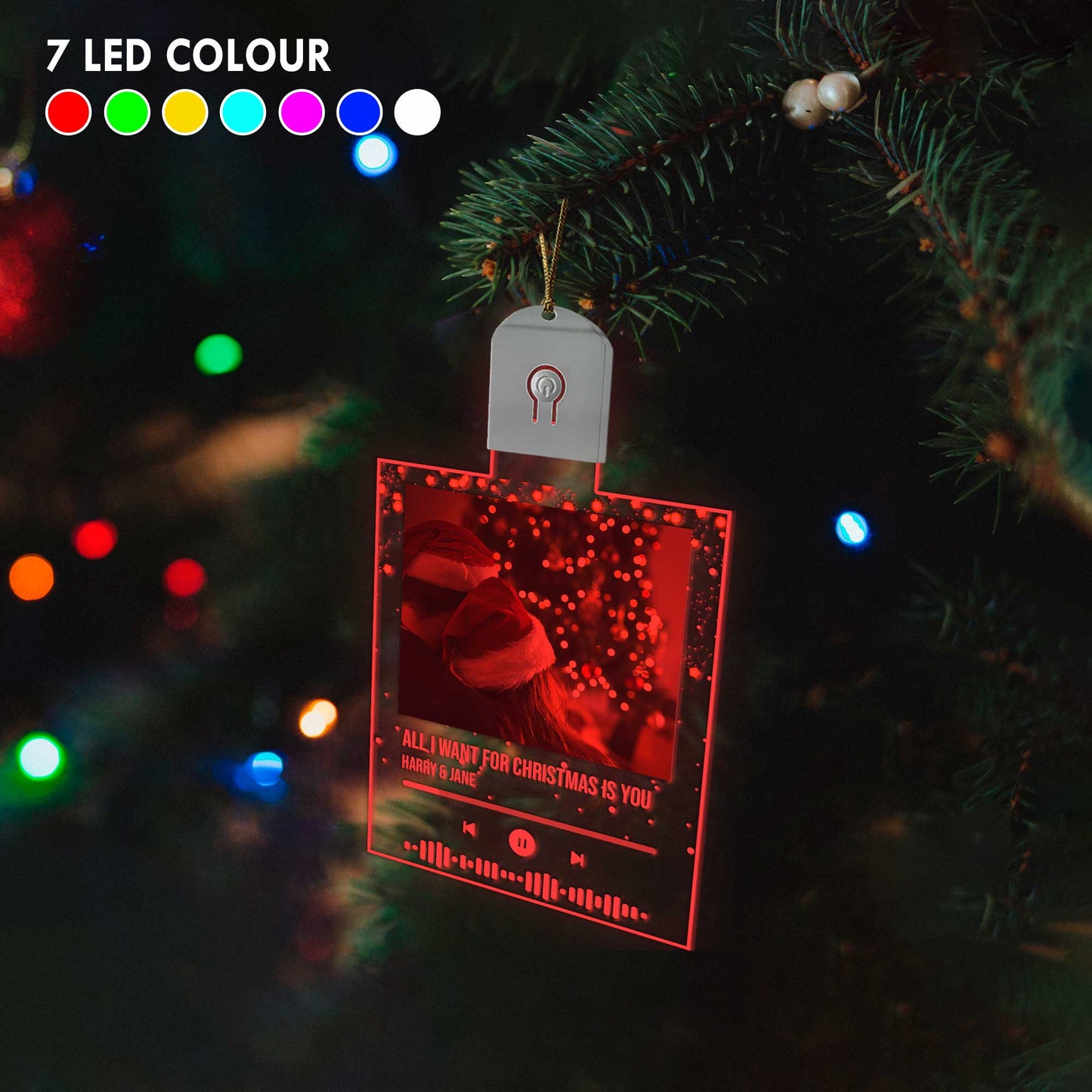 Alles, was ich mir zu Weihnachten wünsche, bist du – Personalisierte LED-Acryl-Weihnachtsbaumkugel in Form eines Paares