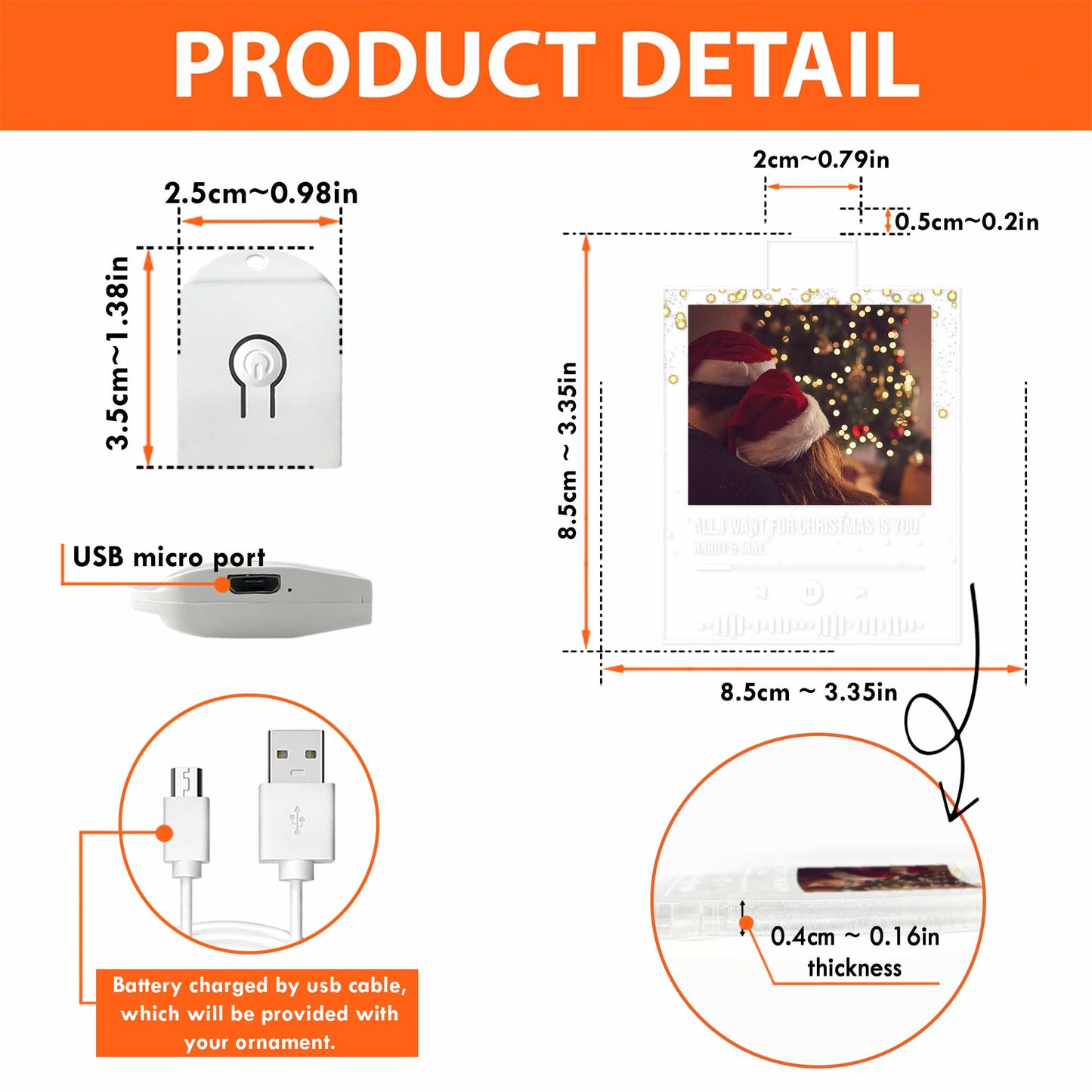 Alles, was ich mir zu Weihnachten wünsche, bist du – Personalisierte LED-Acryl-Weihnachtsbaumkugel in Form eines Paares