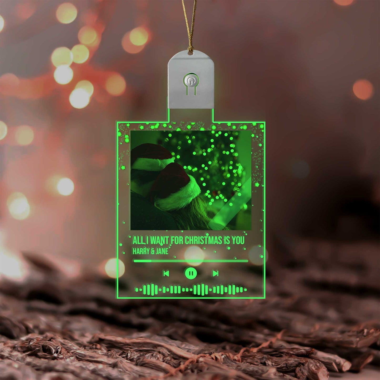 Alles, was ich mir zu Weihnachten wünsche, bist du – Personalisierte LED-Acryl-Weihnachtsbaumkugel in Form eines Paares