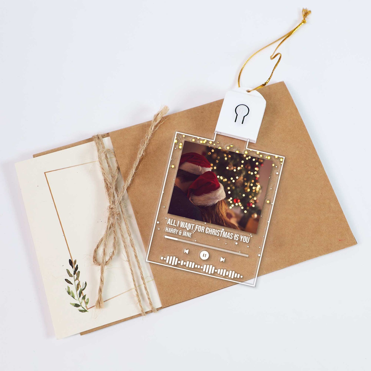 Alles, was ich mir zu Weihnachten wünsche, bist du – Personalisierte LED-Acryl-Weihnachtsbaumkugel in Form eines Paares