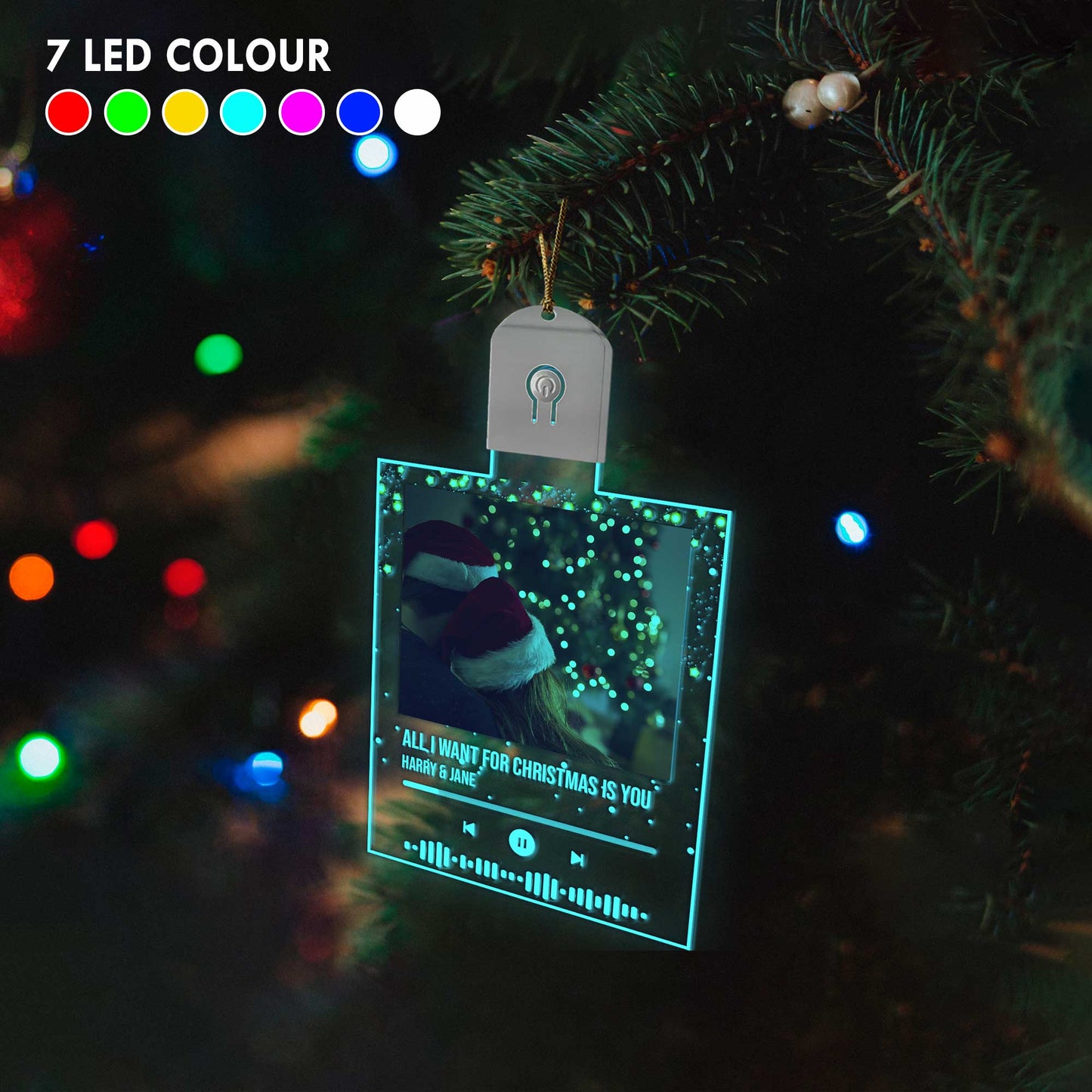 Alles, was ich mir zu Weihnachten wünsche, bist du – Personalisierte LED-Acryl-Weihnachtsbaumkugel in Form eines Paares