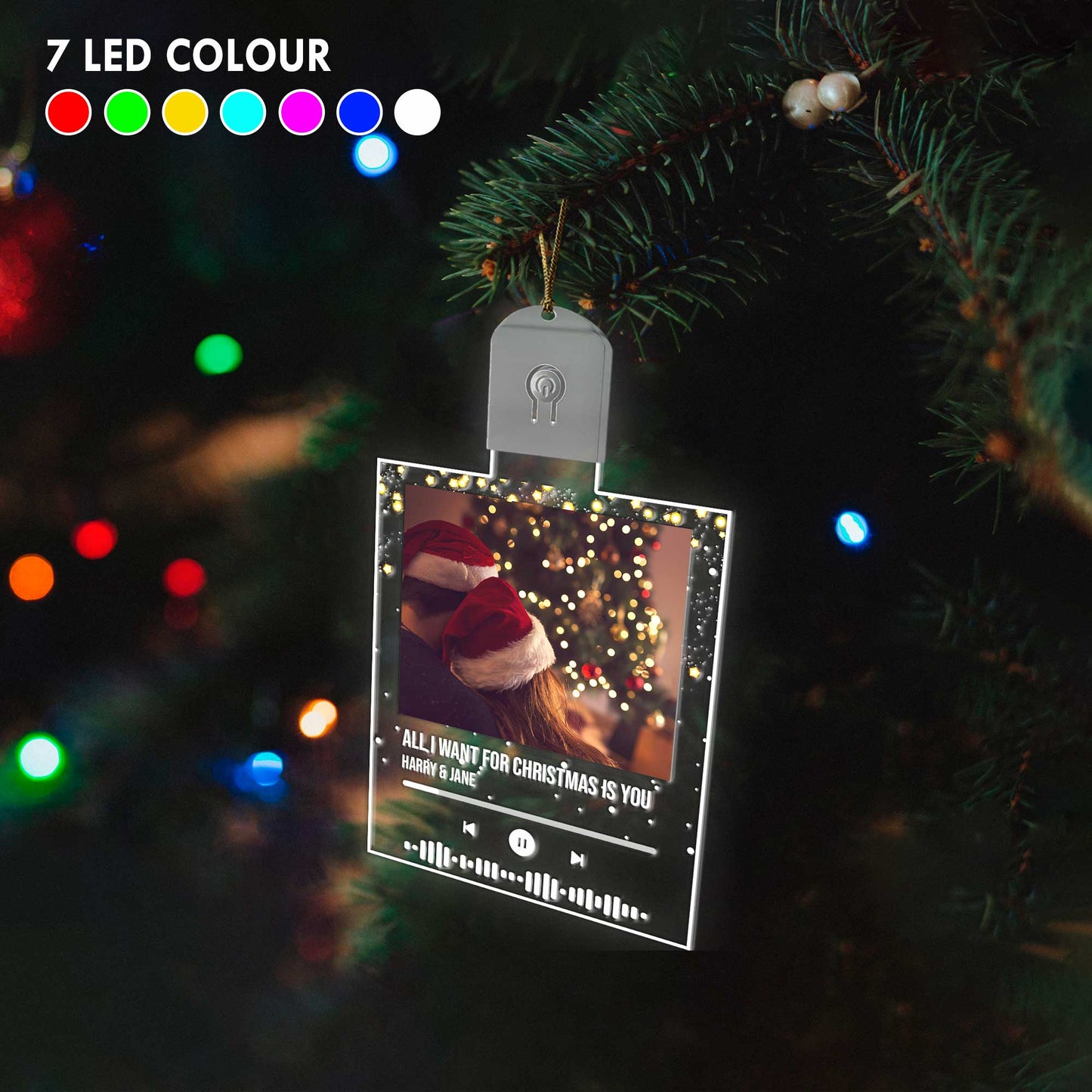 Alles, was ich mir zu Weihnachten wünsche, bist du – Personalisierte LED-Acryl-Weihnachtsbaumkugel in Form eines Paares