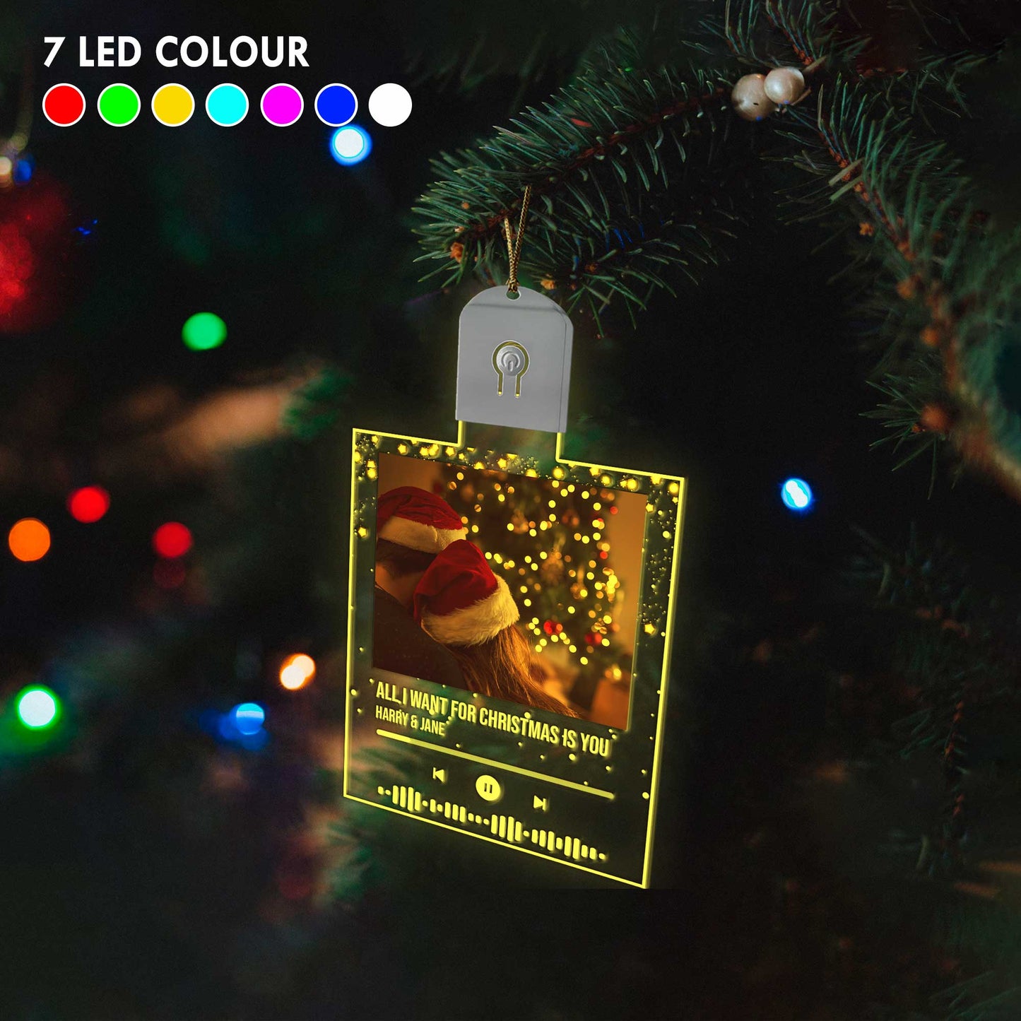 Alles, was ich mir zu Weihnachten wünsche, bist du – Personalisierte LED-Acryl-Weihnachtsbaumkugel in Form eines Paares