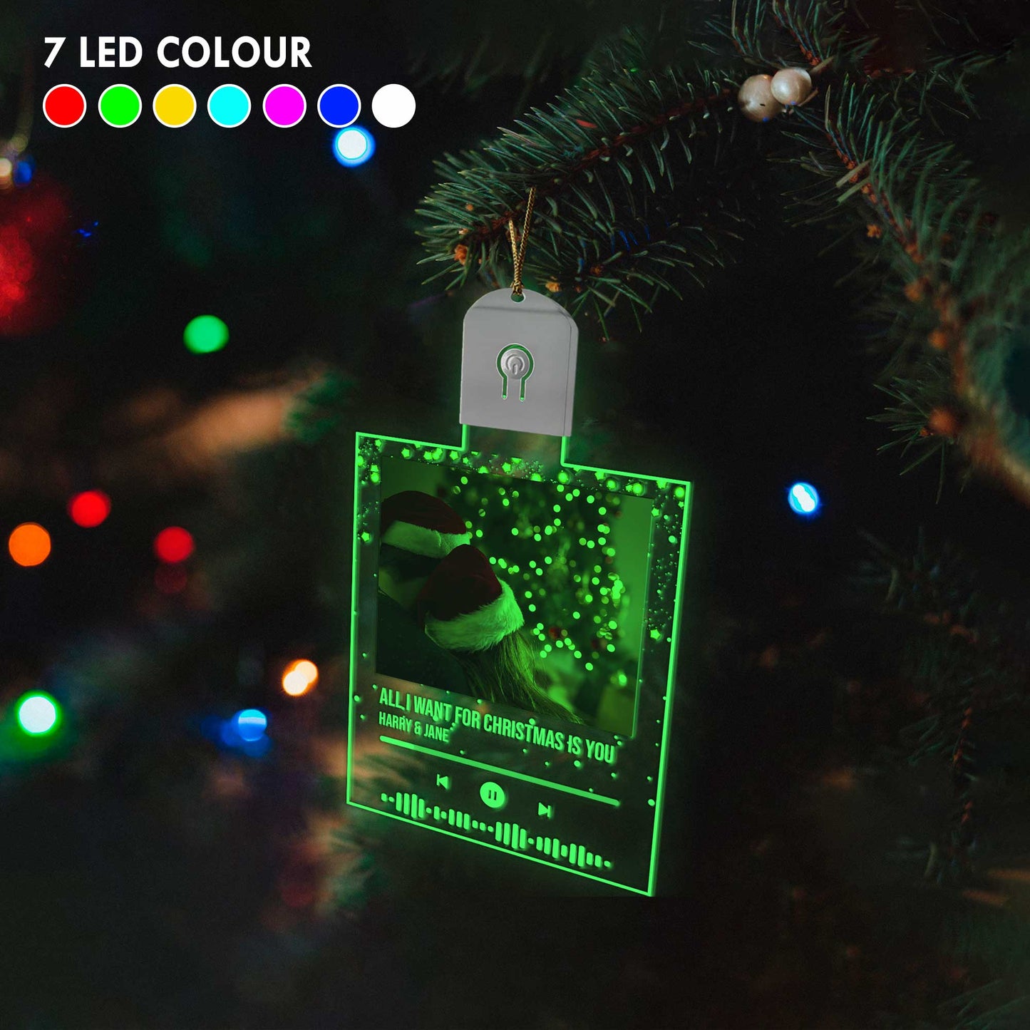 Alles, was ich mir zu Weihnachten wünsche, bist du – Personalisierte LED-Acryl-Weihnachtsbaumkugel in Form eines Paares