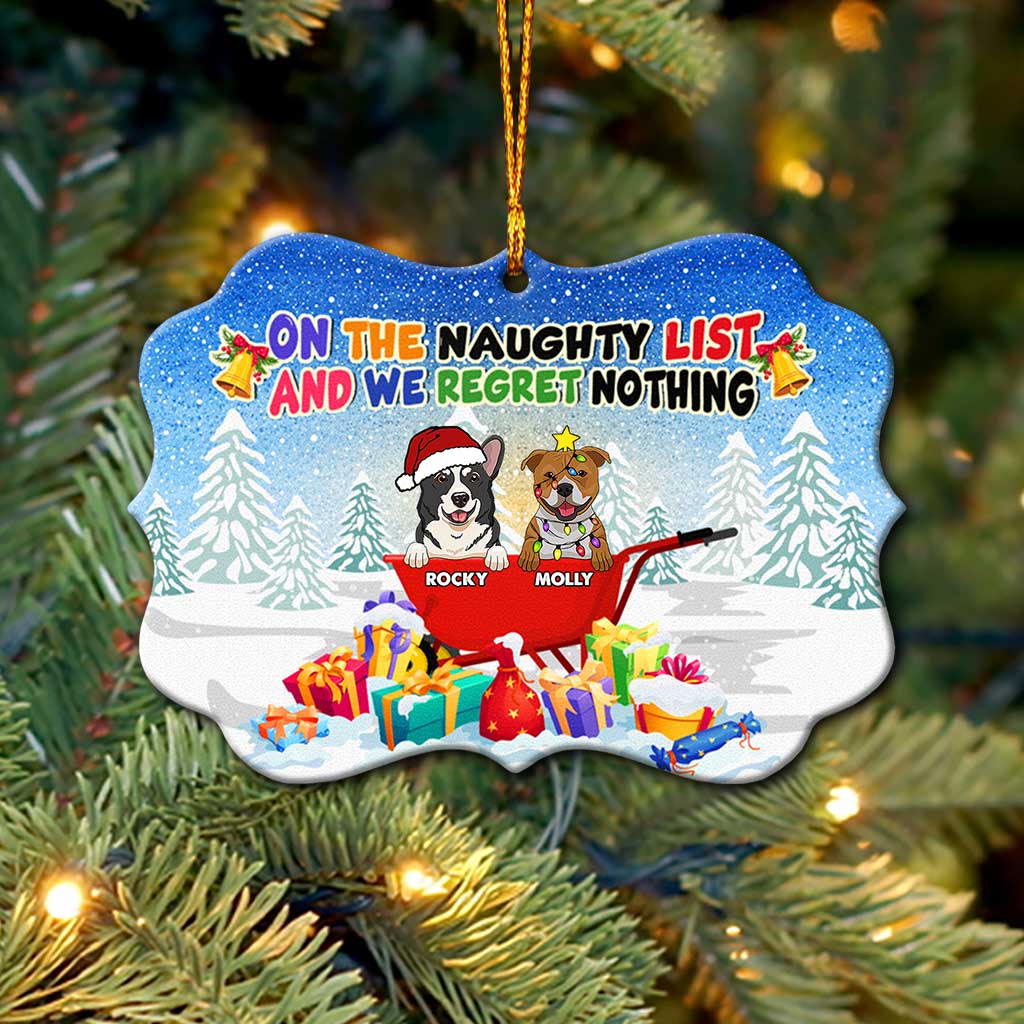 Auf der Liste der Unartigen - Personalisierter Weihnachtsschmuck in Hundeform (beidseitig bedruckt)