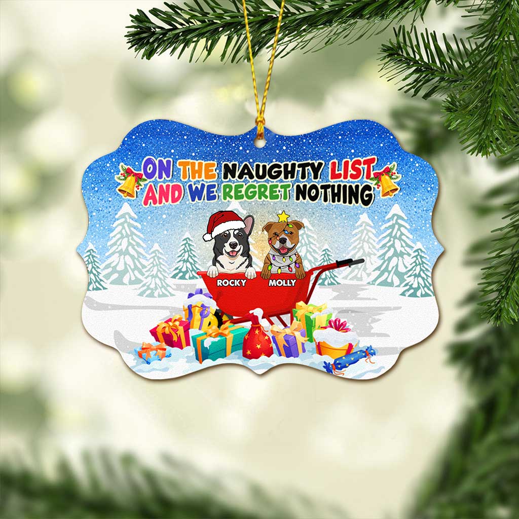 Auf der Liste der Unartigen - Personalisierter Weihnachtsschmuck in Hundeform (beidseitig bedruckt)