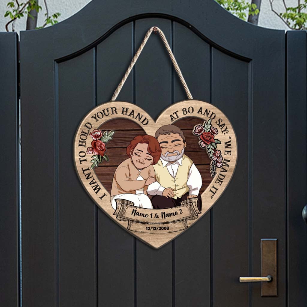 Ich möchte deine Hand halten, wenn du 80 bist – personalisiertes Holzschild für Paare