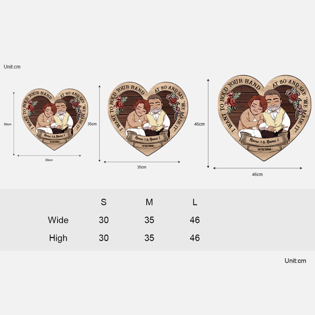 Ich möchte deine Hand halten, wenn du 80 bist – personalisiertes Holzschild für Paare