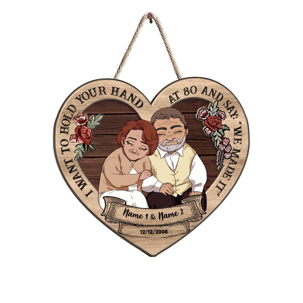 Ich möchte deine Hand halten, wenn du 80 bist – personalisiertes Holzschild für Paare