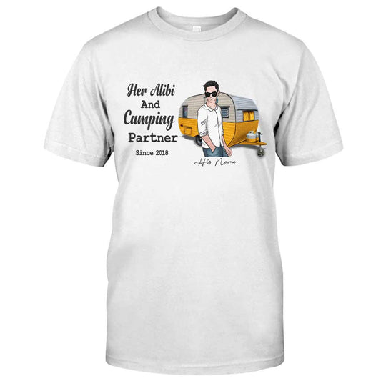 Her Alibi And Camping Partner - Personalized Couple T-shirt and Hoodie