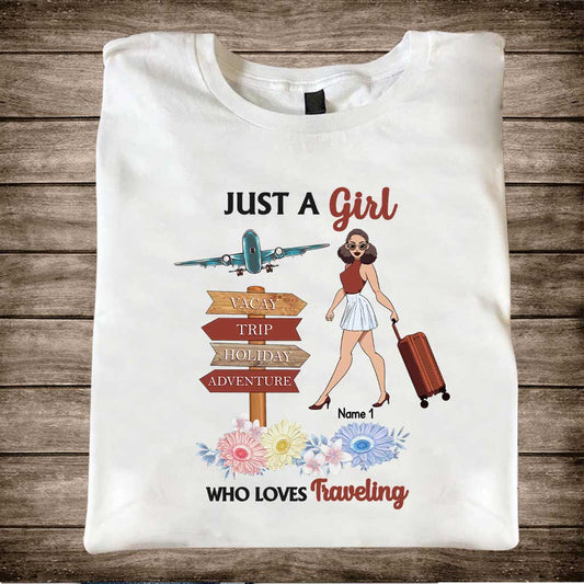 Einfach ein Mädchen, das gerne reist – personalisiertes T-Shirt und Hoodie