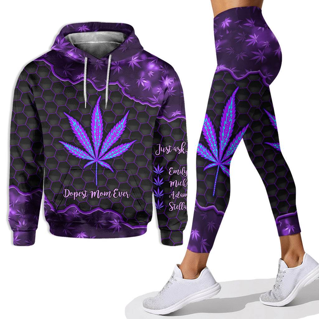 Die coolste Mama aller Zeiten – Personalisierter Muttertags-Hoodie und Leggings mit Cannabis-Motiv