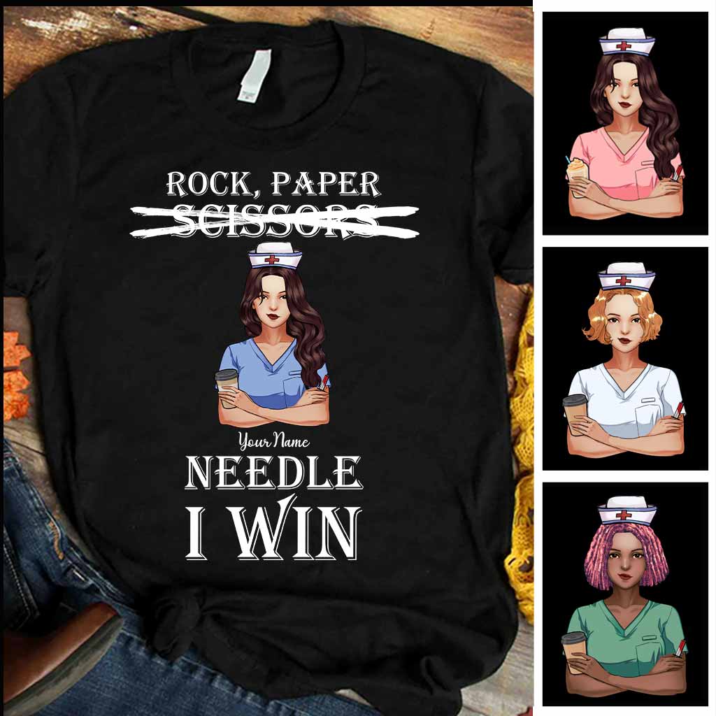 Stein, Papier, Nadel – Ich gewinne! – Personalisiertes T-Shirt und Hoodie für Krankenschwestern