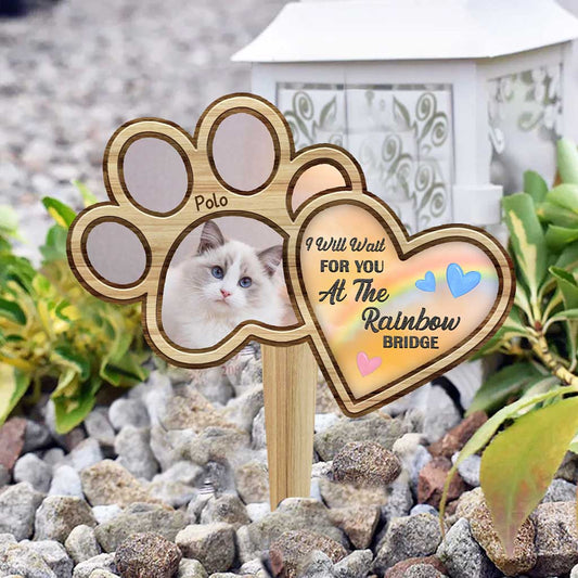 I Will Wait For You At The Rainbow Bridge - Personalized Cat Acrylic Plaque Stake (Printed On 1 Side)