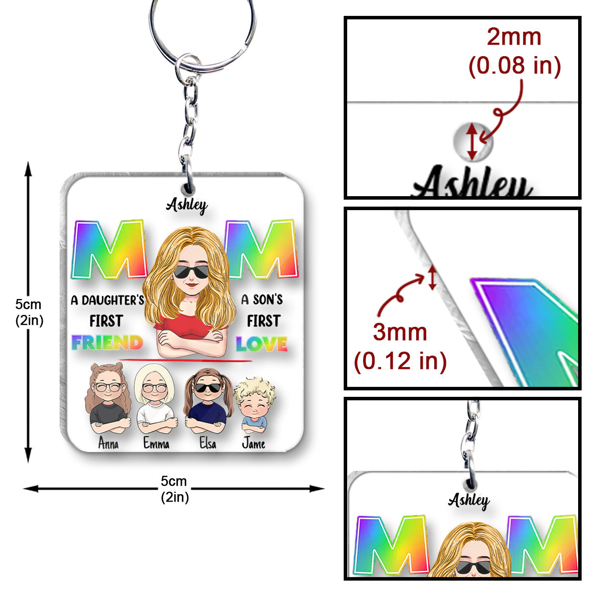 Mama, erste Freundin, erste Liebe – Personalisierter transparenter Schlüsselanhänger für Mutter