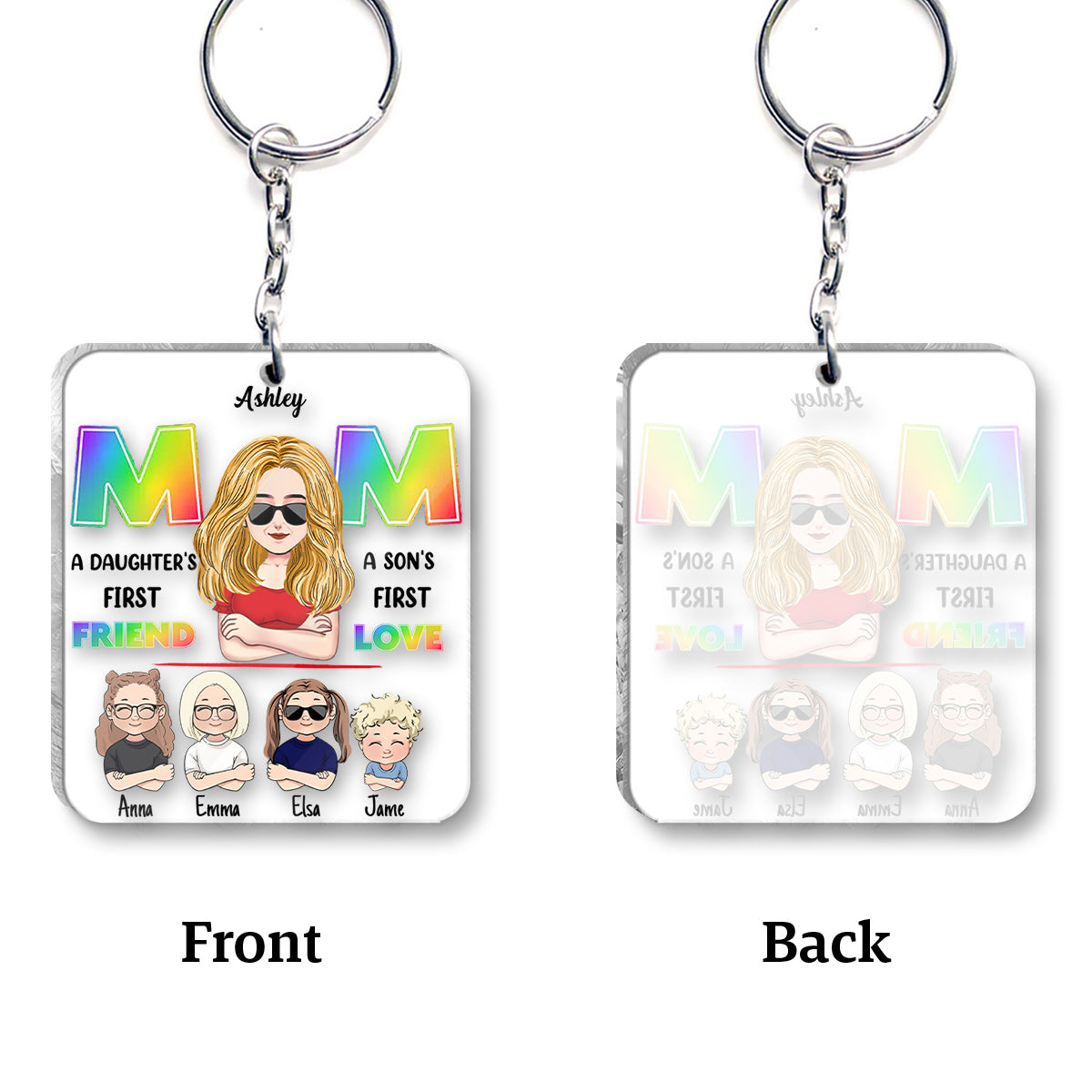 Mama, erste Freundin, erste Liebe – Personalisierter transparenter Schlüsselanhänger für Mutter