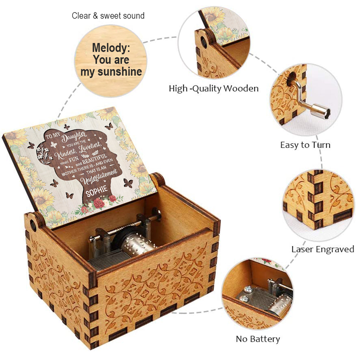 Du bist die Liebste – Personalisierte Oma-Spieluhr mit Handkurbel
