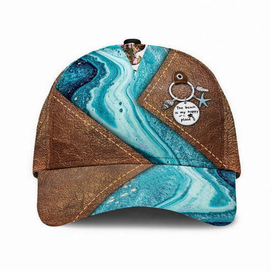 Salty Lil' Beach - Sea Lover Personalized Leather Pattern Print Cap With Printed Vent Holes