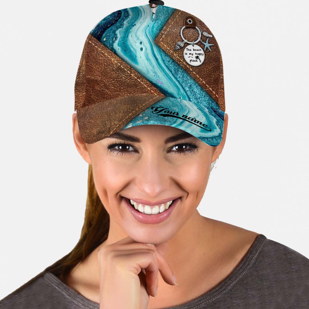 Salty Lil' Beach – Personalisierte Lederkappe mit Musterprint und aufgedruckten Belüftungslöchern für Meeresliebhaber