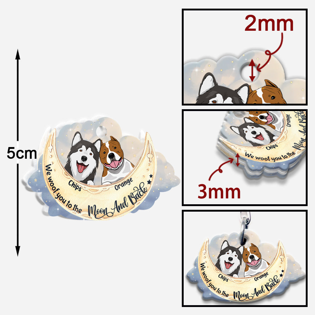 Ich belle dich bis zum Mond und zurück an – personalisierter Hunde-Schlüsselanhänger (beidseitig bedruckt)