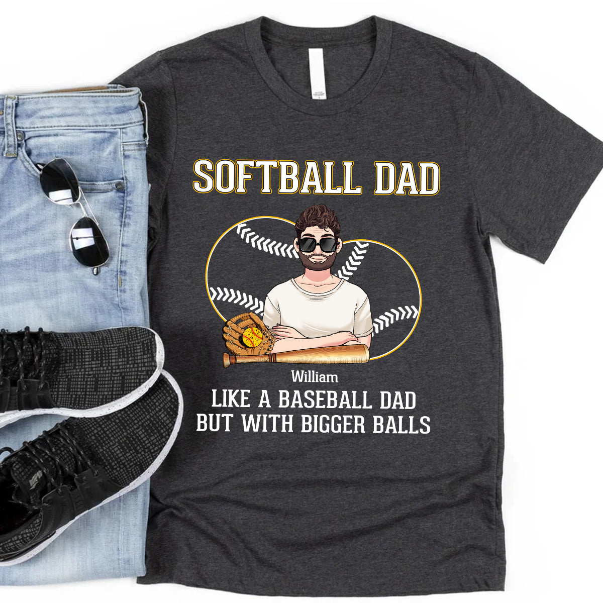 Softball-Papa wie ein Baseball-Papa, nur mit größeren Bällen – personalisiertes Softball-T-Shirt und Hoodie
