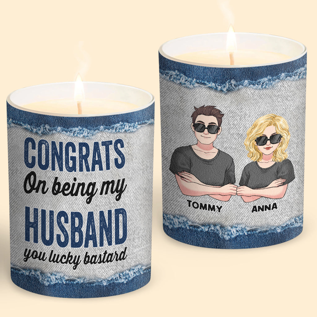 Congrats On Being My Hubby - Personalized Couple Candle With Wooden Lid