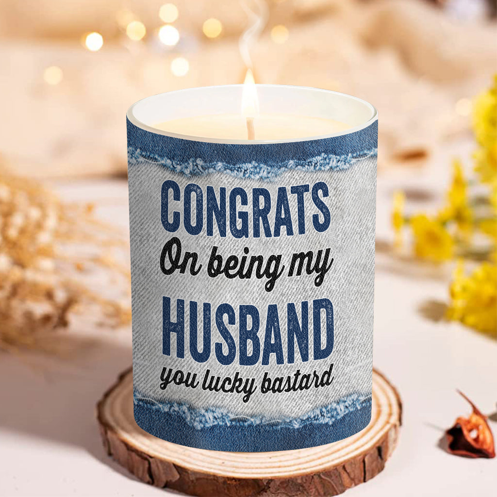 Congrats On Being My Hubby - Personalized Couple Candle With Wooden Lid