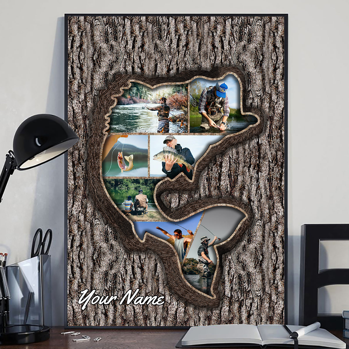Fishing Memories Tree Carving Photo Inserted - Personalized Fishing Canvas and Poster